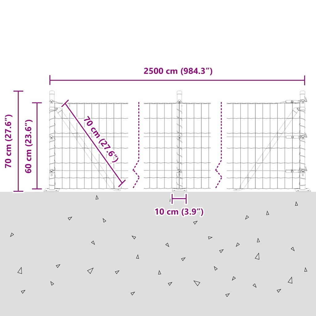 Ograda s postovima Zelena 0,6 x 25 m Čelik i PVC