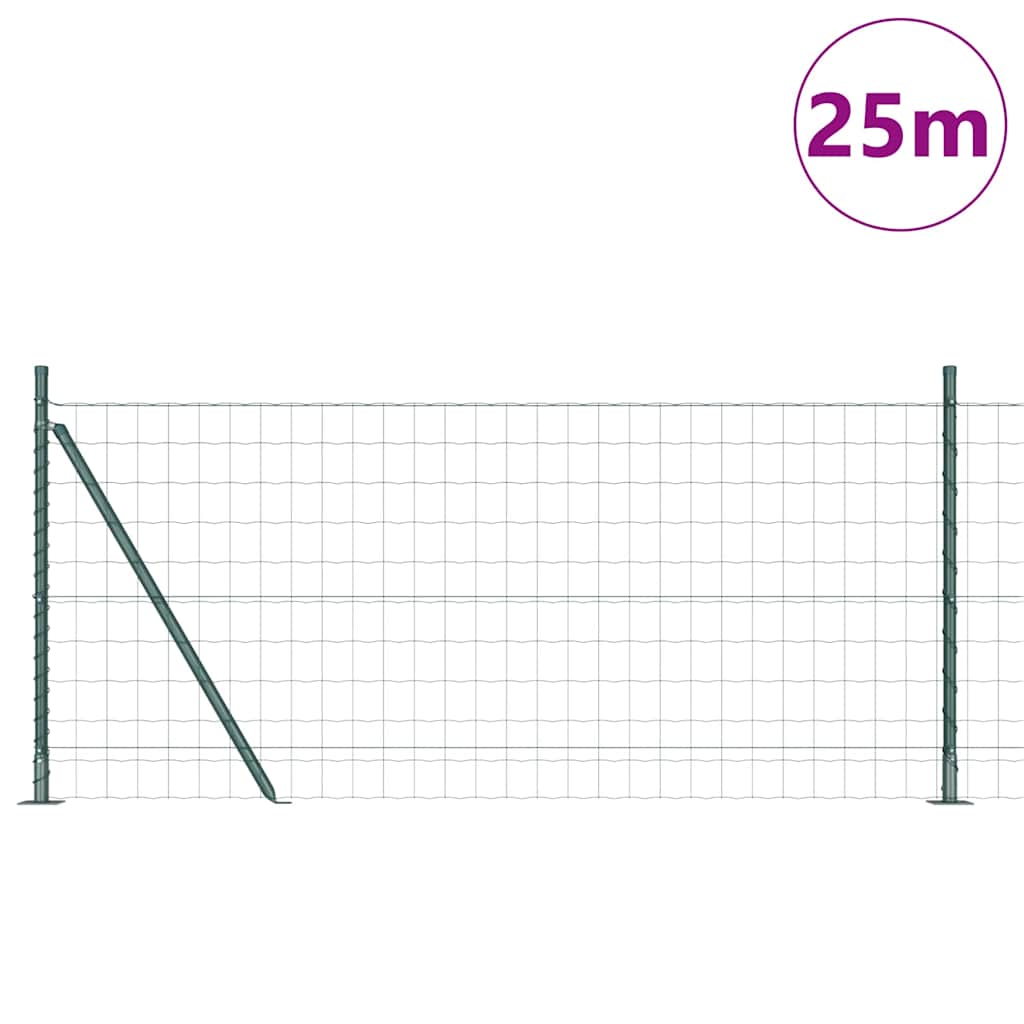 Ograda s postovima Zelena 1 x 25 m Čelik i PVC