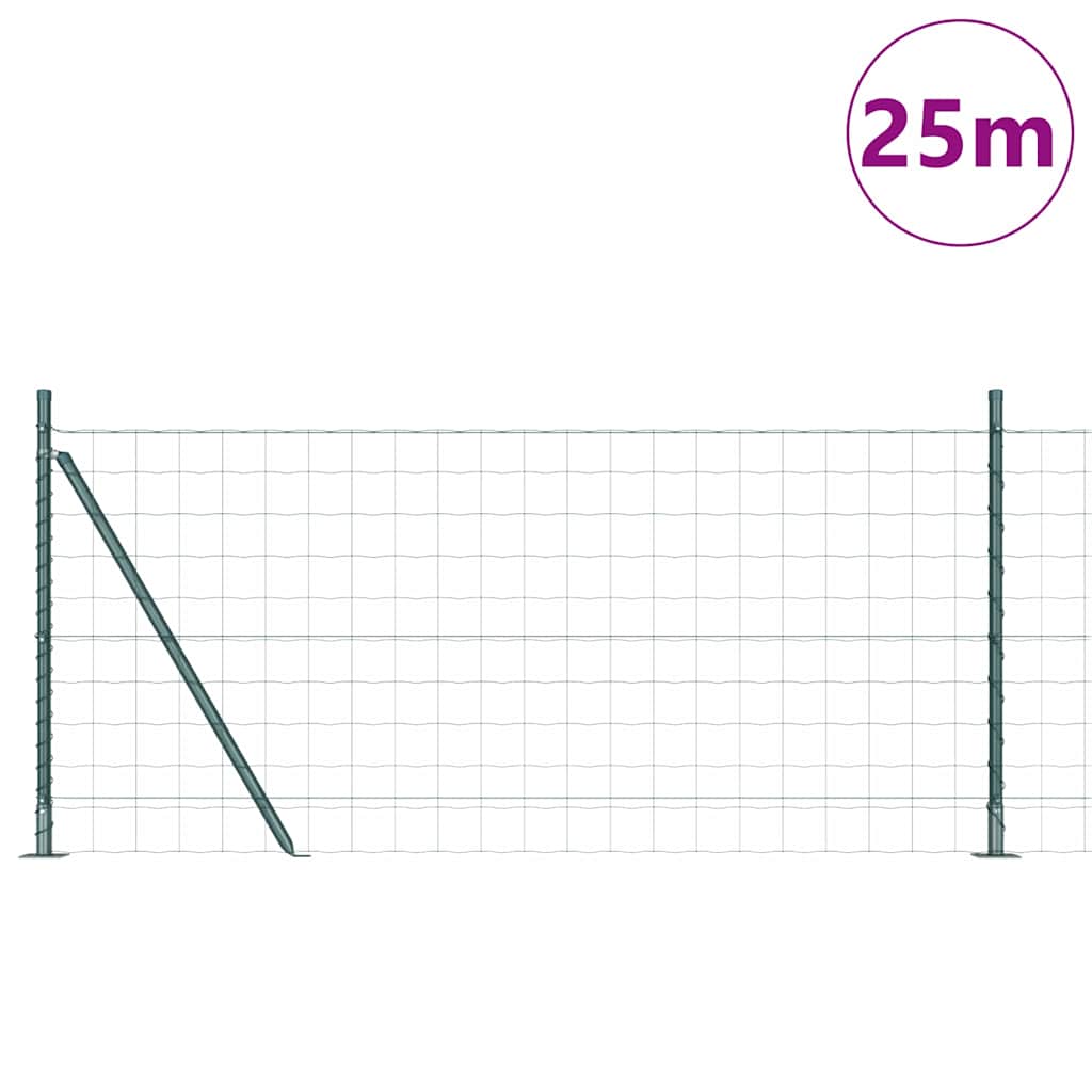 Ograda s postovima Zelena 1 x 25 m Čelik
