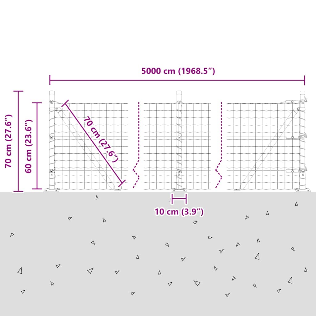 Ograda s postovima Zelena 0,6 x 50 m Čelik i PVC