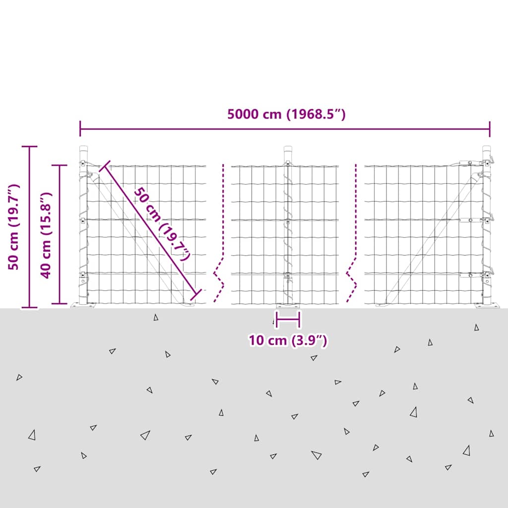 Ograda s postovima Zelena 0,4 x 50 m Čelik i PVC
