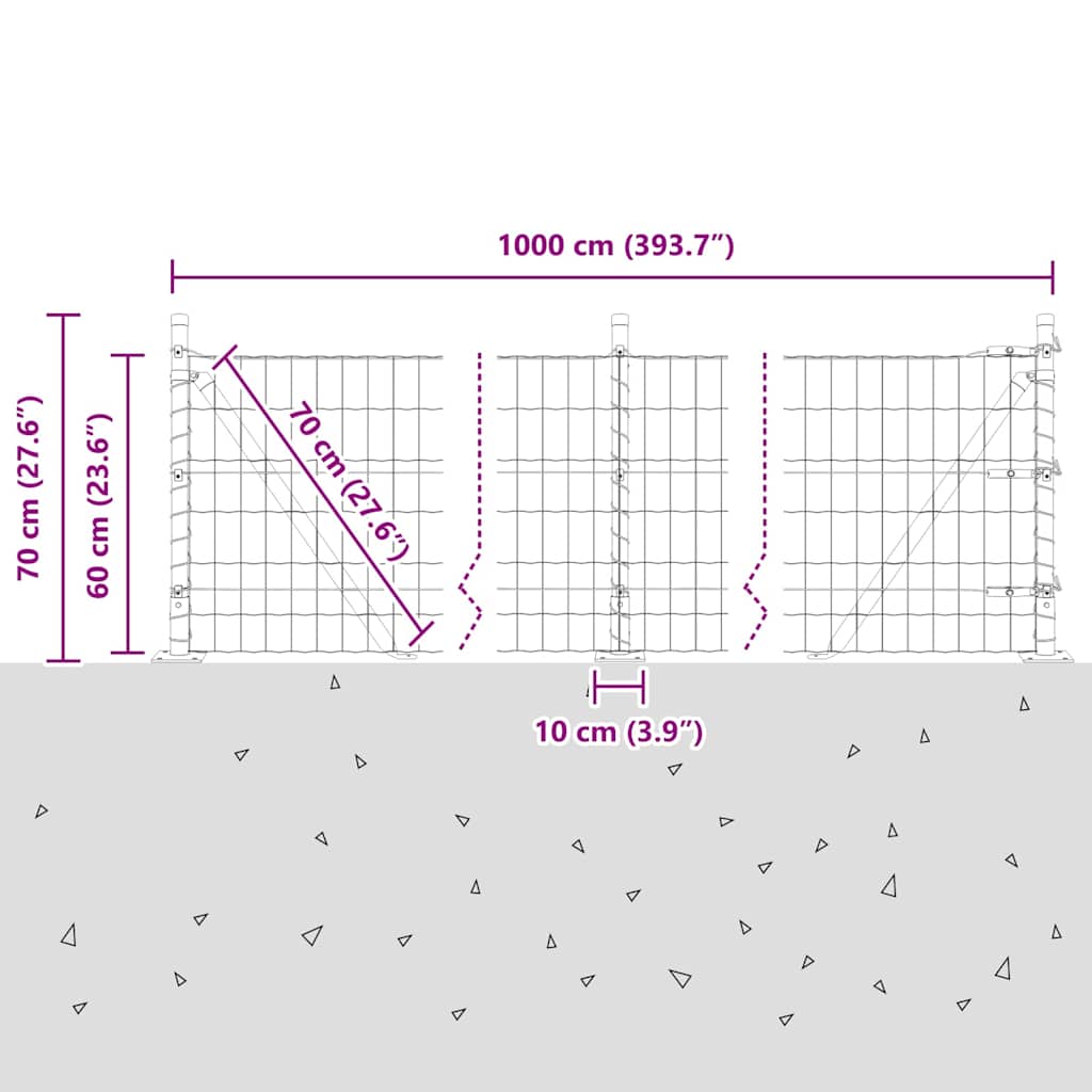 Ograda s postovima Siva 0,6 x 10 m Čelik i PVC