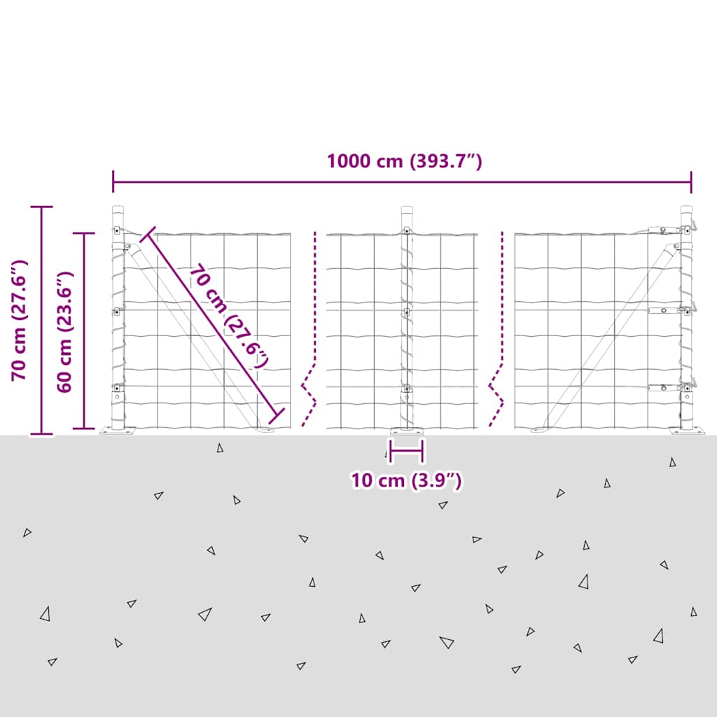 Ograda s postovima Siva 0,6 x 10 m Čelik i PVC