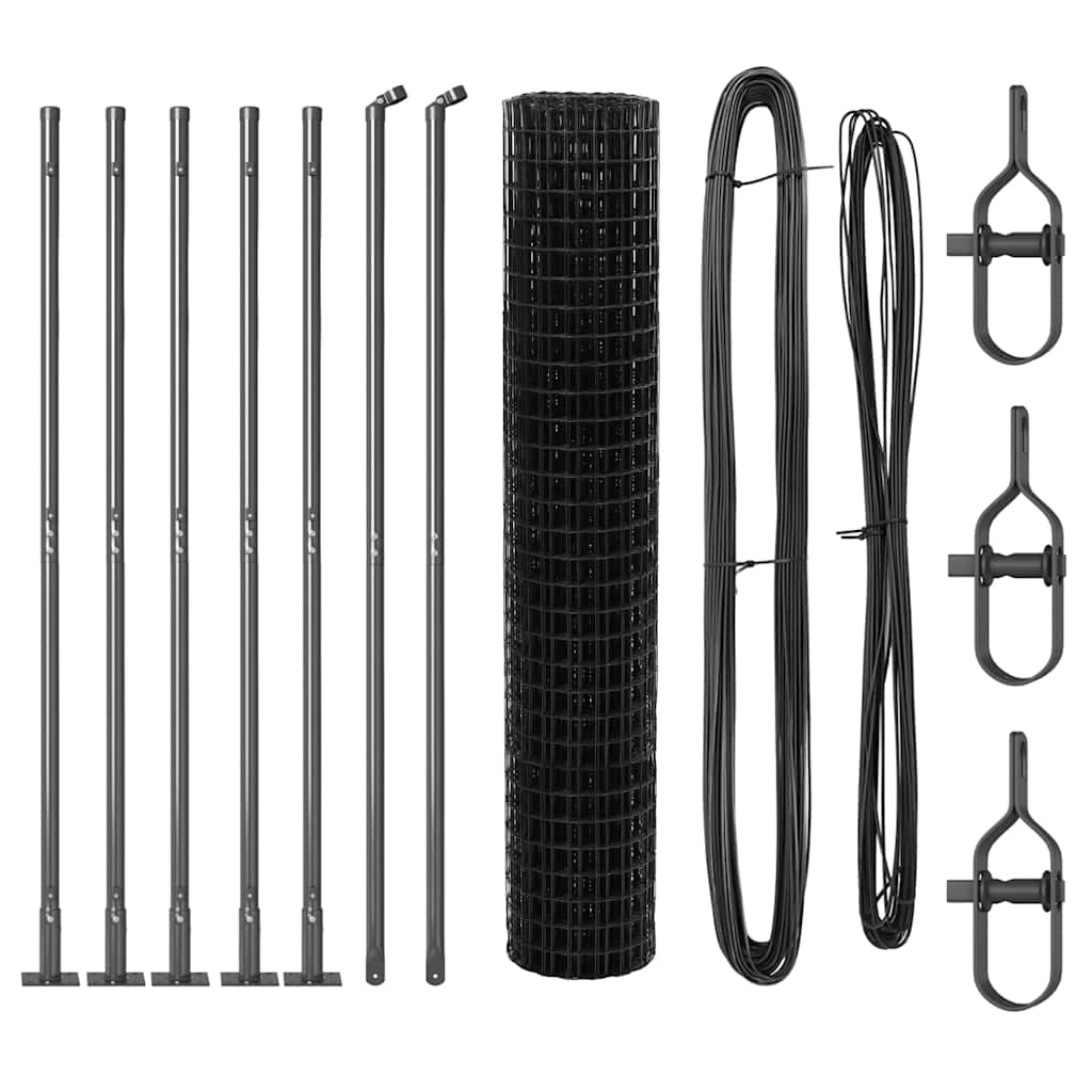 Ograda s postovima Siva 1,6 x 10 m Čelik i PVC