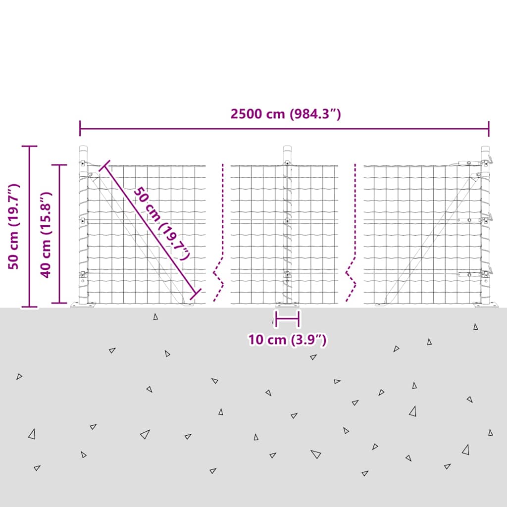 Ograda s postovima Siva 0,4 x 25 m Čelik i PVC