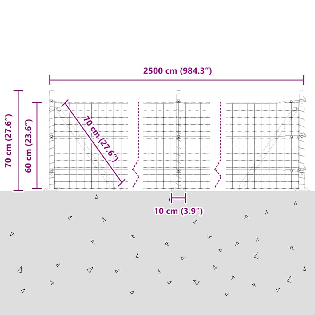 Ograda s postovima Siva 0,6 x 25 m Čelik i PVC