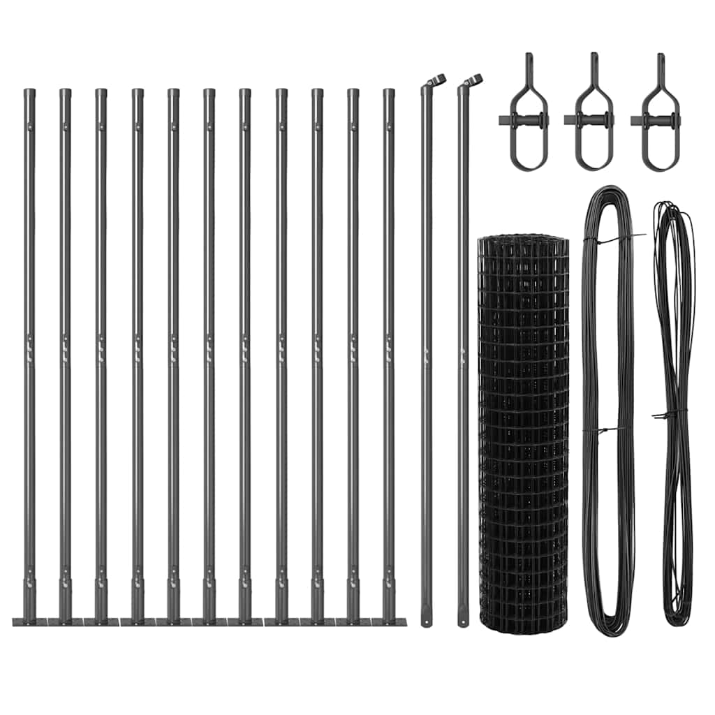 Ograda s postovima Siva 0,8 x 25 m Čelik i PVC