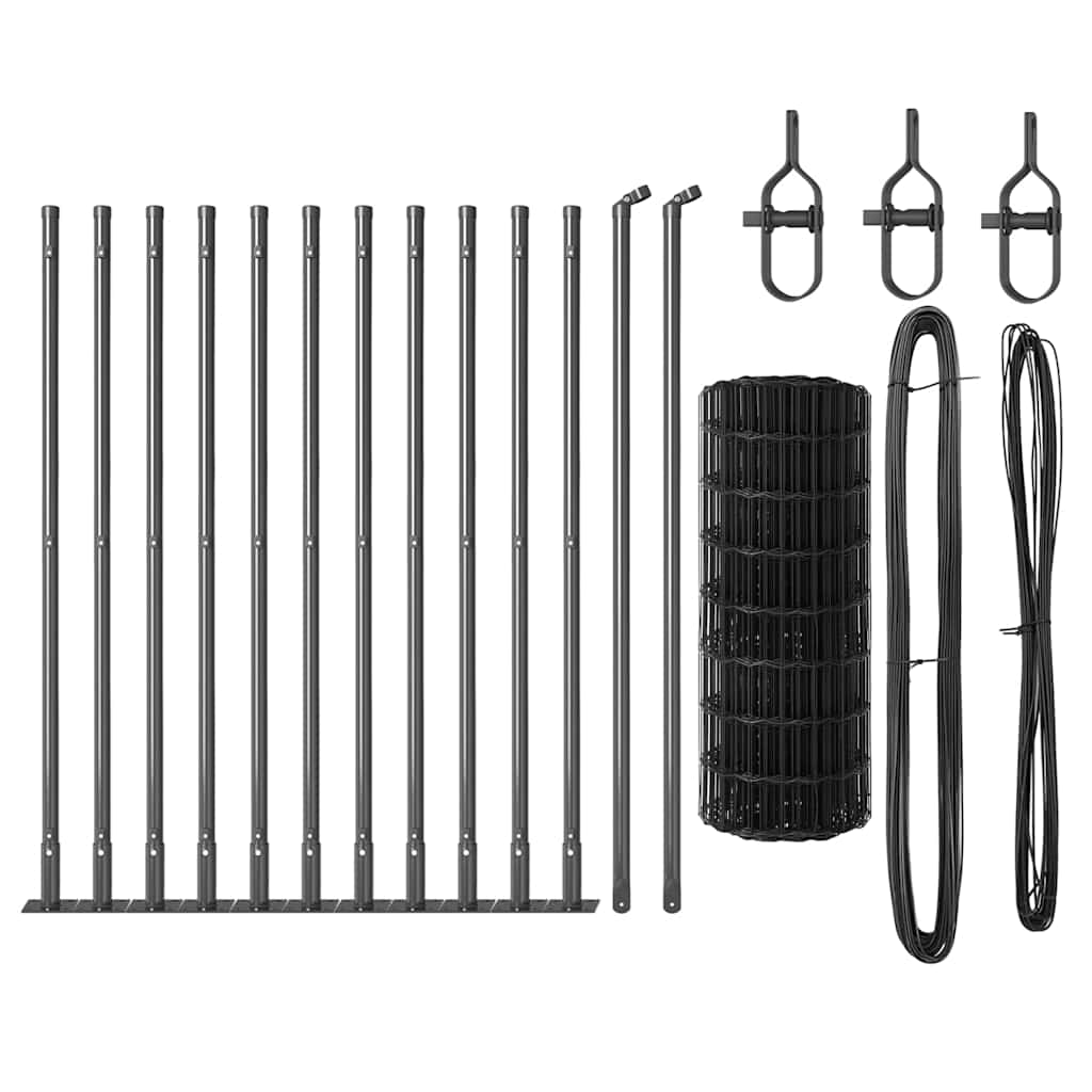 Ograda s postovima Siva 0,4 x 25 m Čelik i PVC