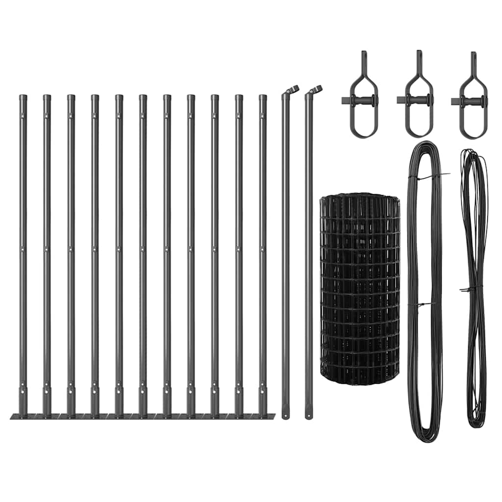 Ograda s postovima Siva 0,6 x 25 m Čelik i PVC