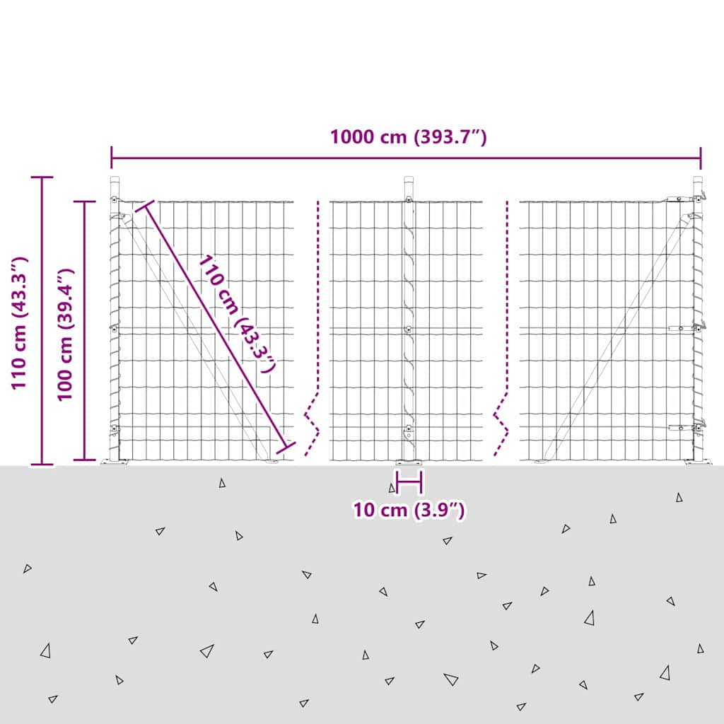 Ograda s postovima Srebrno 1 x 10 m Čelik
