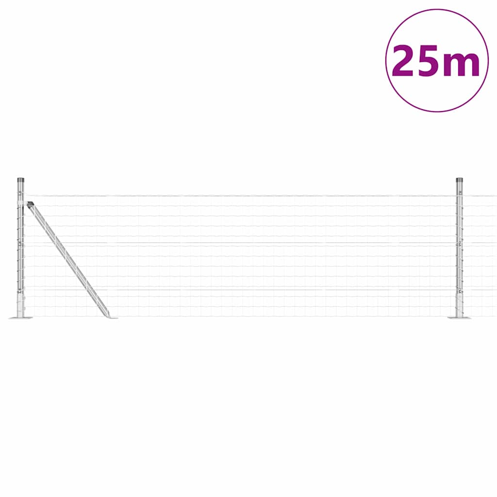 Ograda s postovima Srebrno 0,4 x 25 m Čelik