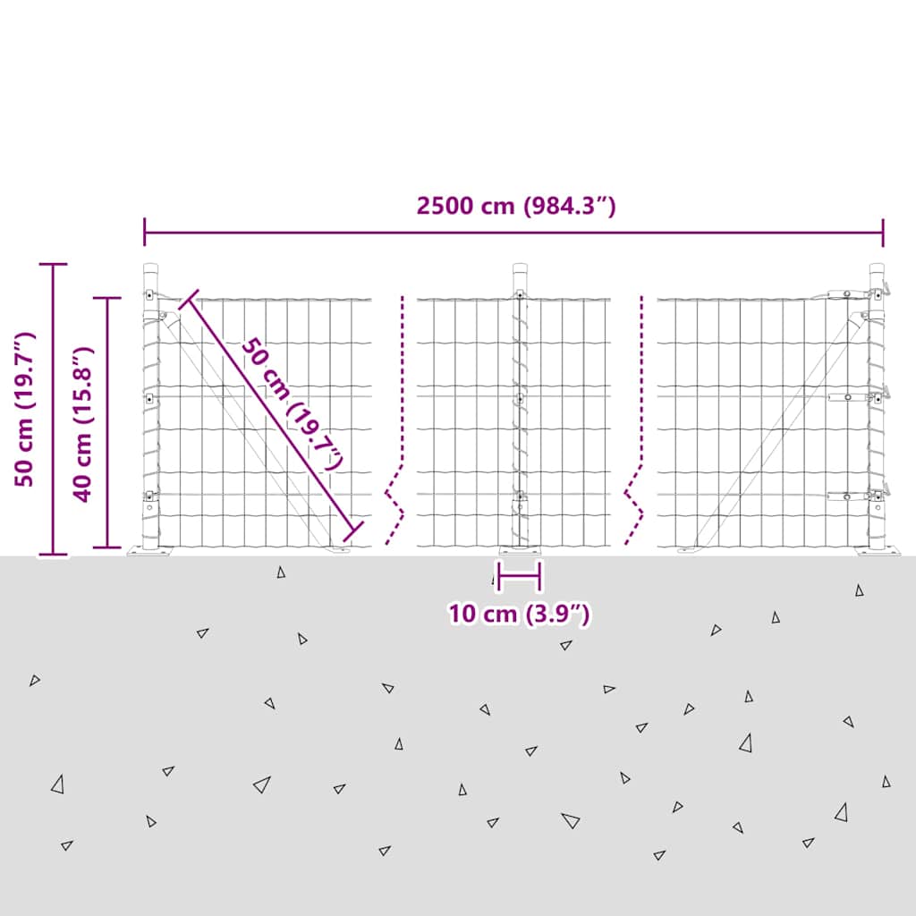 Ograda s postovima Srebrno 0,4 x 25 m Čelik