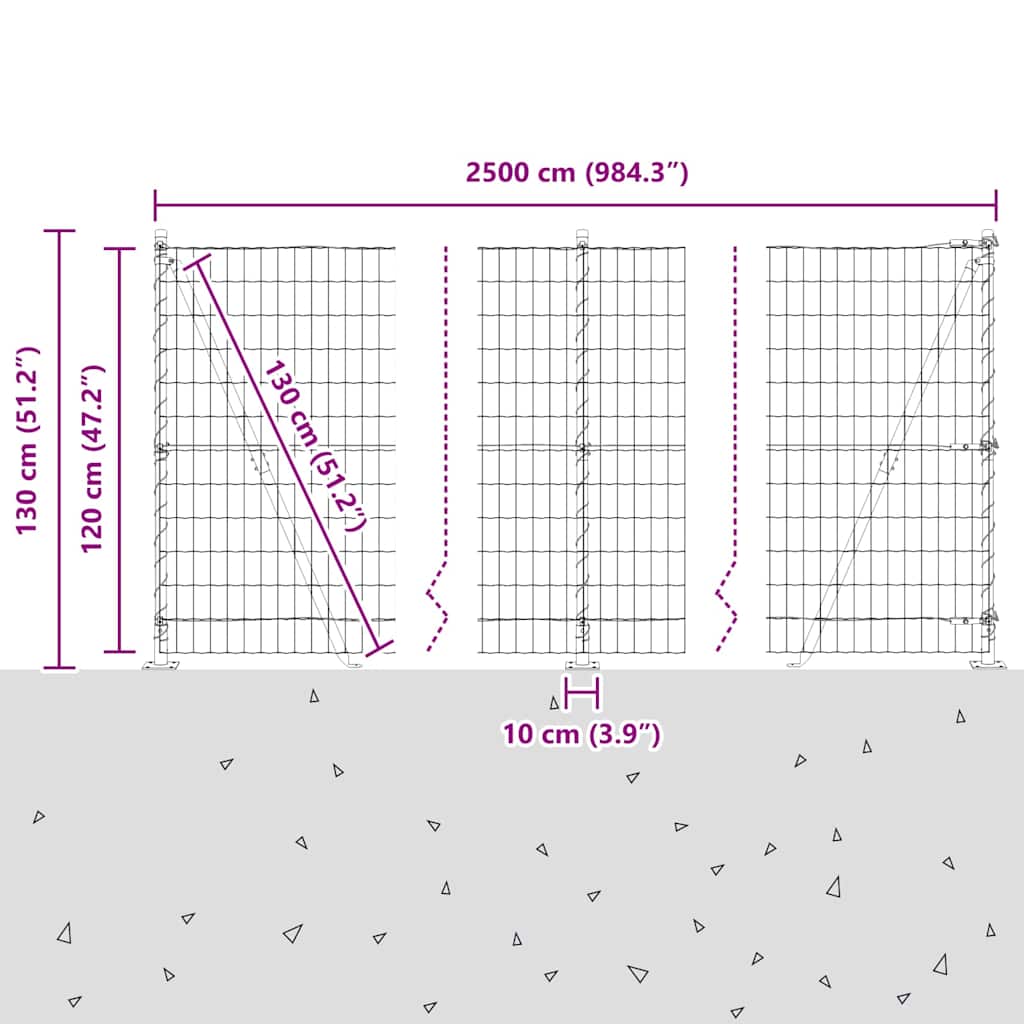 Ograda s postovima Srebrno 1,2 x 25 m Čelik