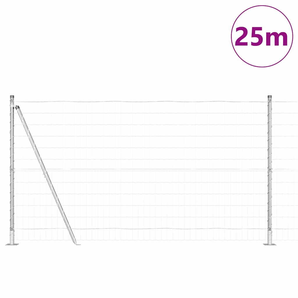 Ograda s postovima Srebrno 1,2 x 25 m Čelik