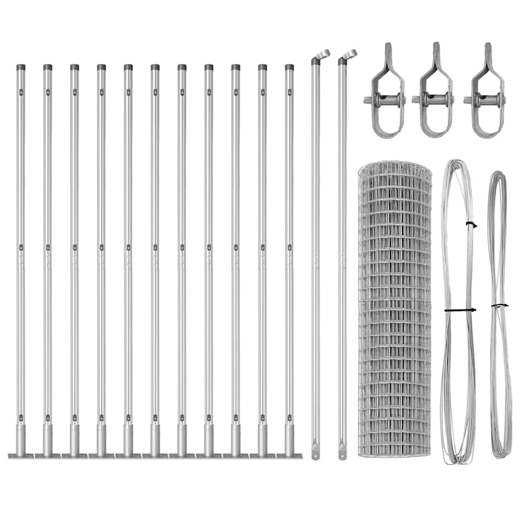 Ograda s postovima Srebrno 1,2 x 25 m Čelik