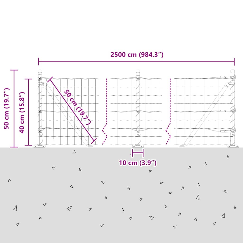 Ograda s postovima Srebrno 0,4 x 25 m Čelik