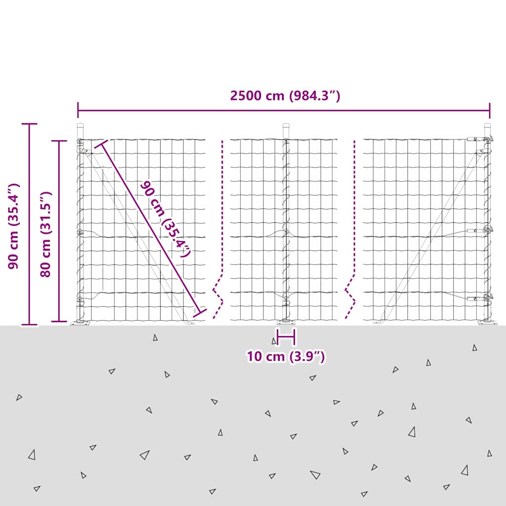 Ograda s postovima Srebrno 0,8 x 25 m Čelik