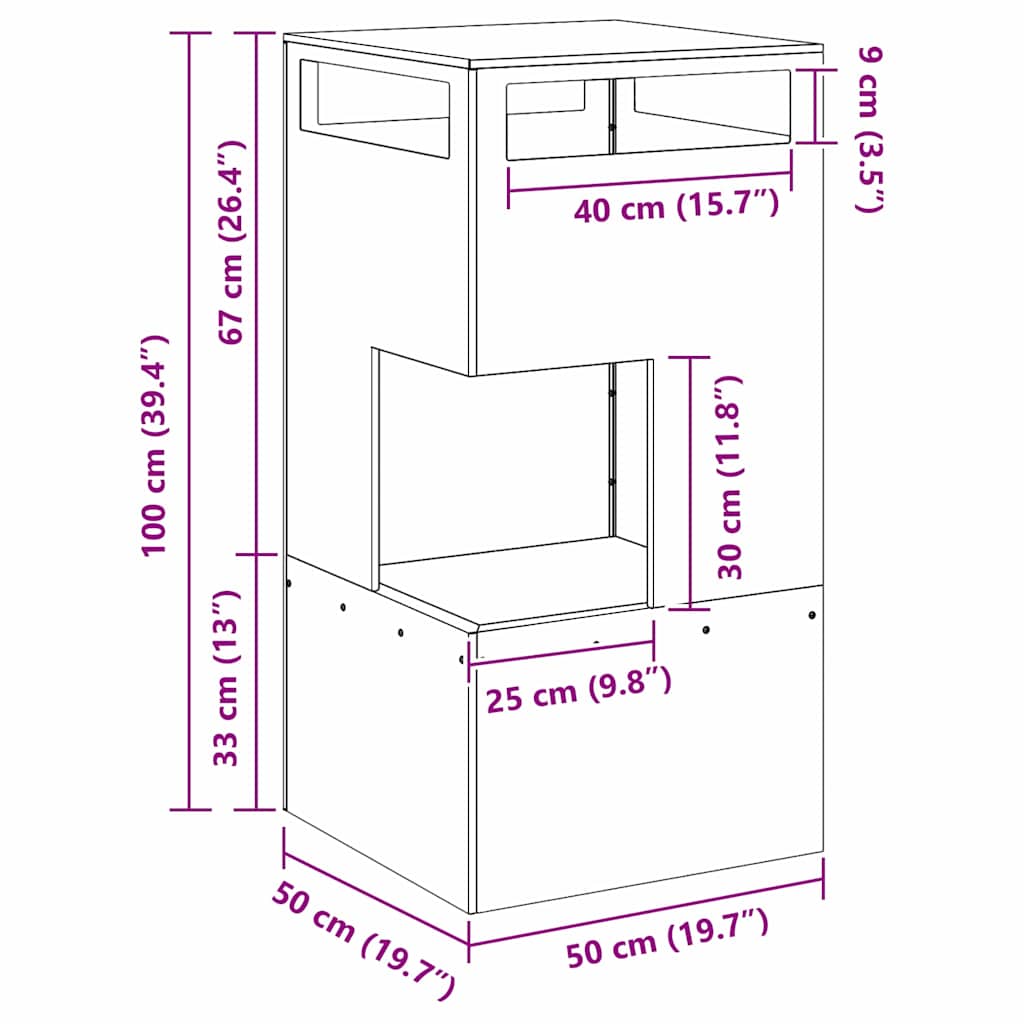 Kamin Smeđa 50 x 50 x 100 cm Čelik otporan na vremenske uvjete