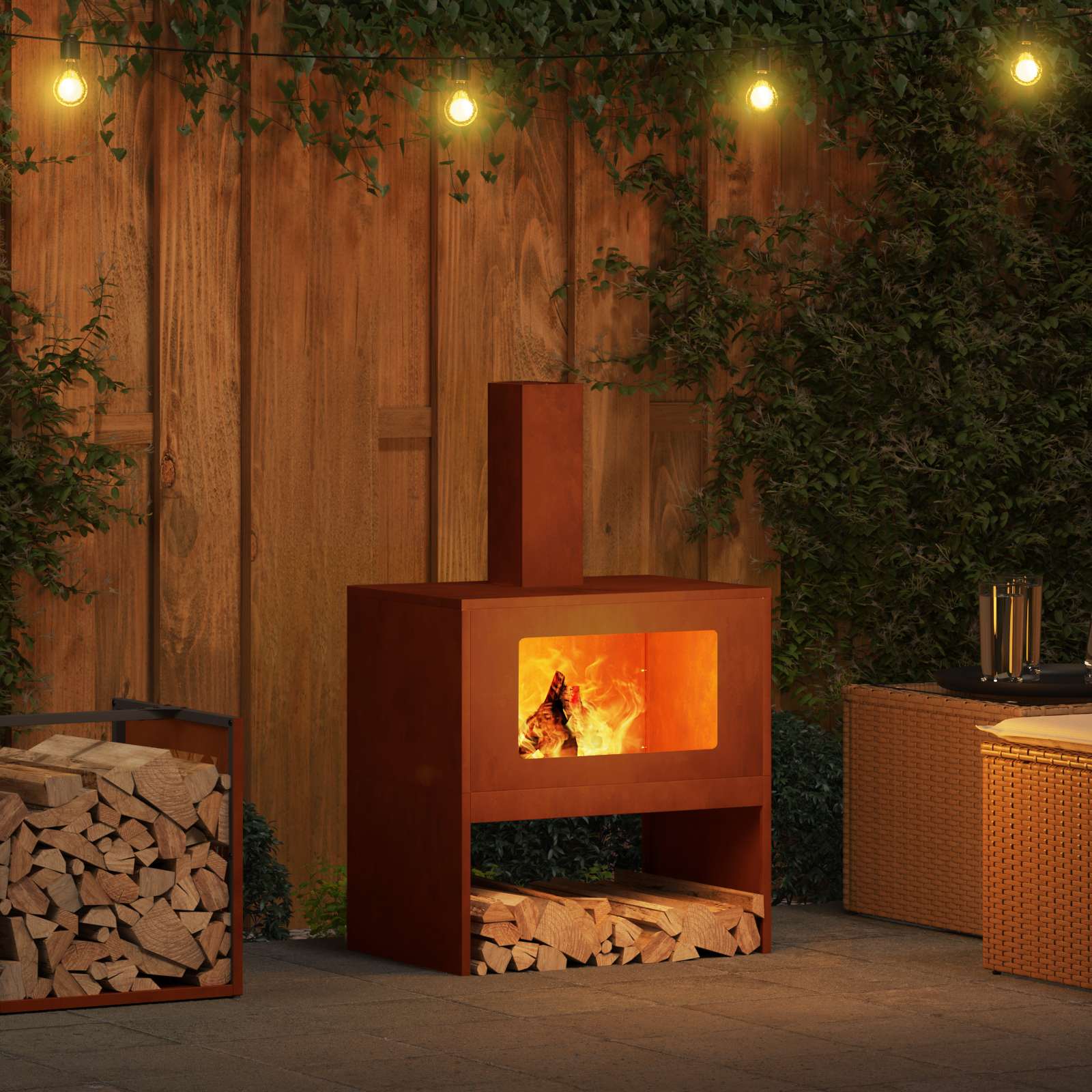 Kamin Smeđa 60 x 40 x 96 cm Čelik otporan na vremenske uvjete
