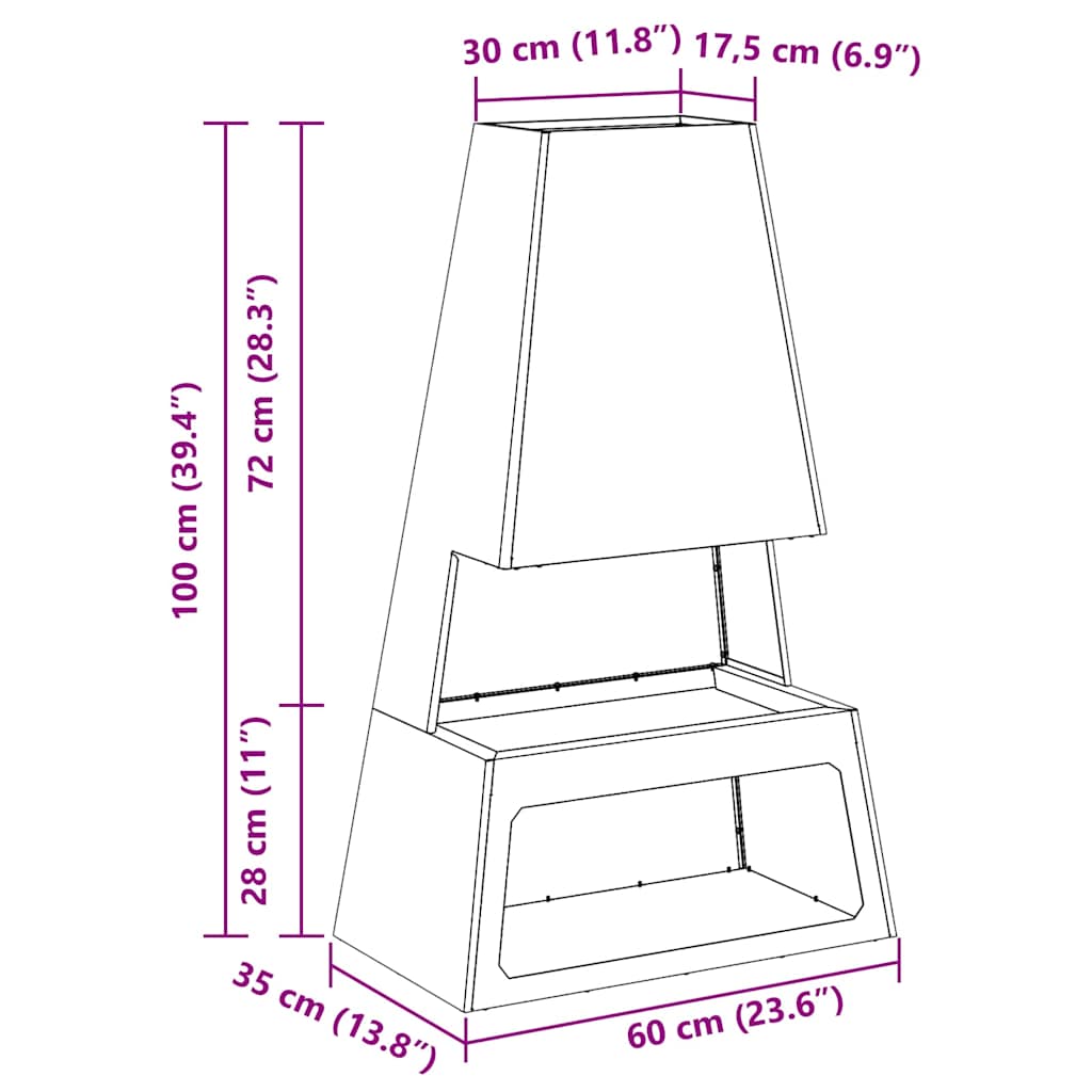 Kamin Crna 60 x 35 x 100 cm Čelik