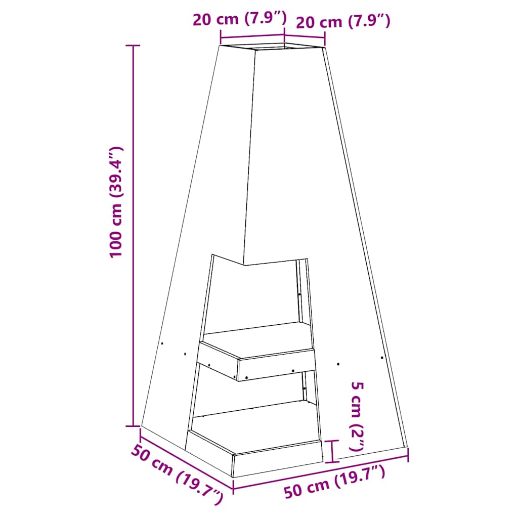 Kamin Smeđa 50 x 50 x 100 cm Čelik otporan na vremenske uvjete