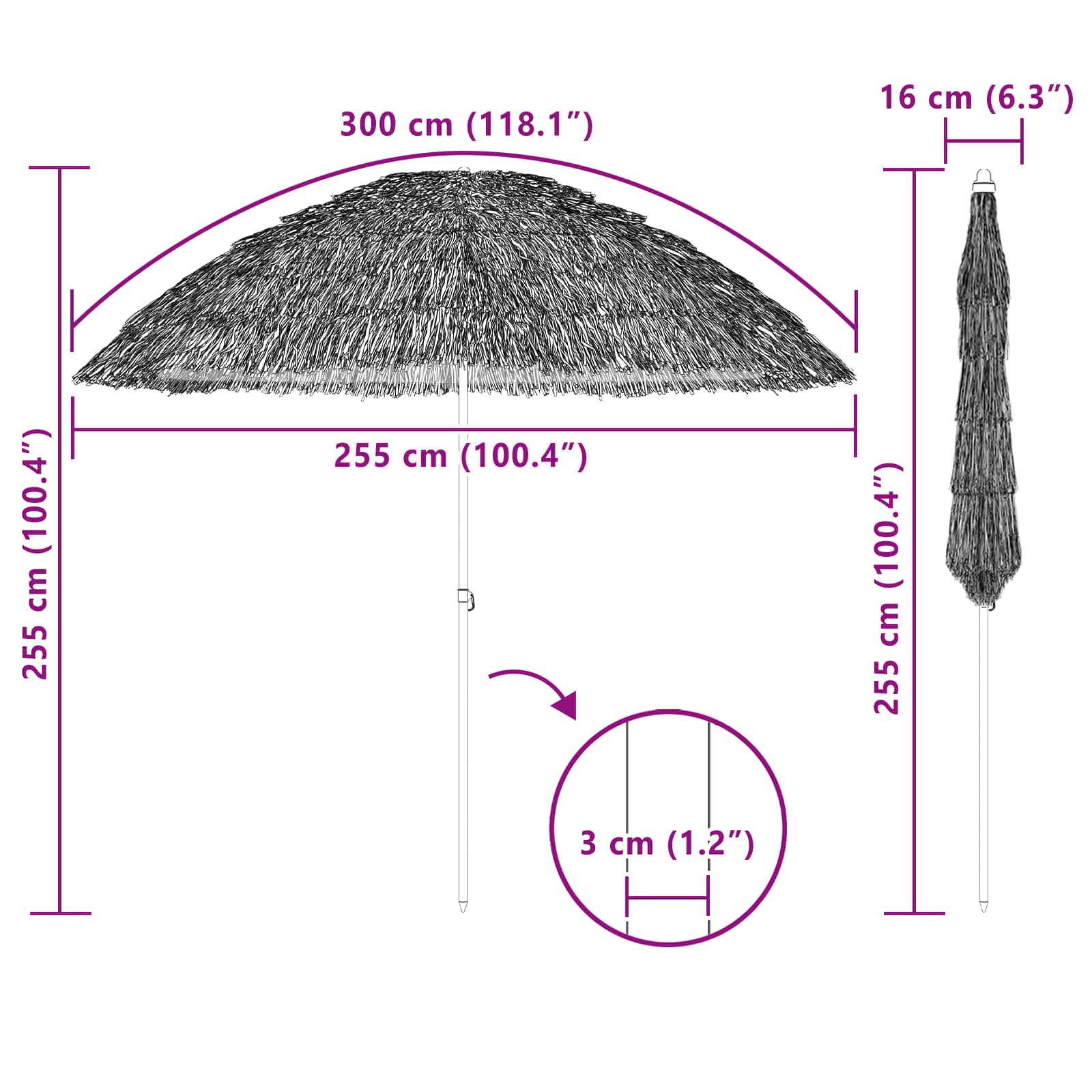 Vrtni suncobran Prirodna 255 x 255 x 255 cm