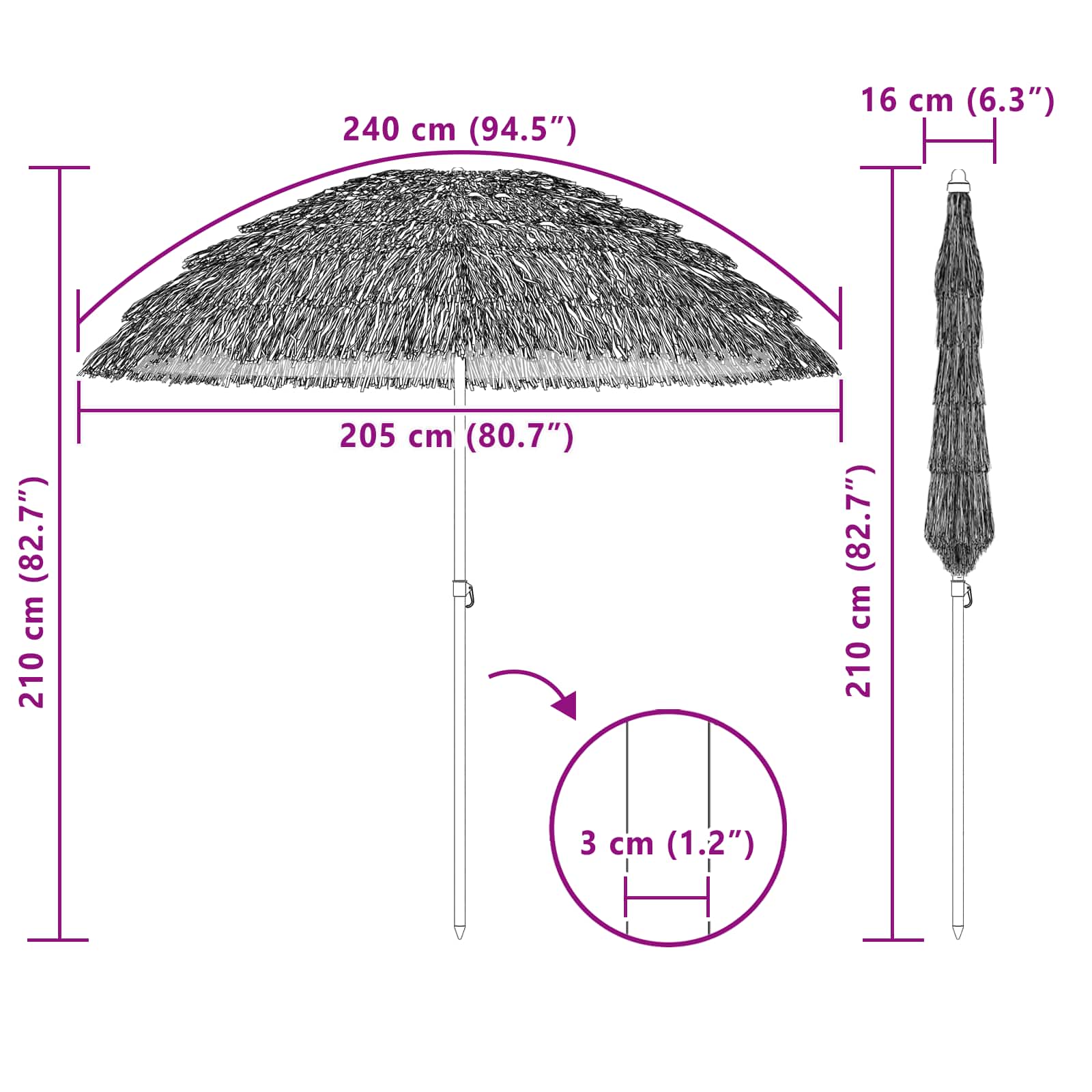 Suncobran za plažu Prirodna 205 x 205 x 210 cm