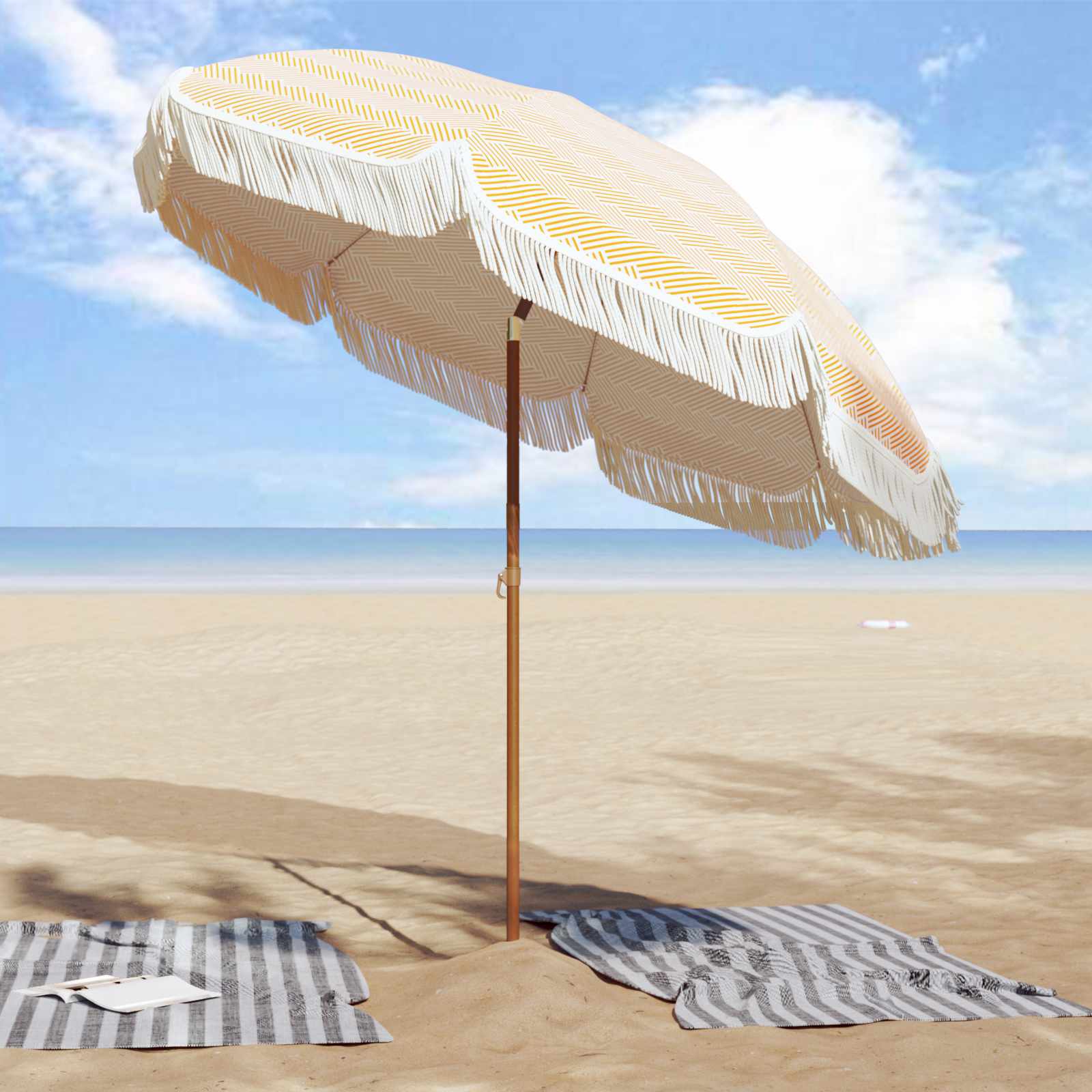 Suncobran za plažu Žuta i bijela 205 x 205 x 210 cm