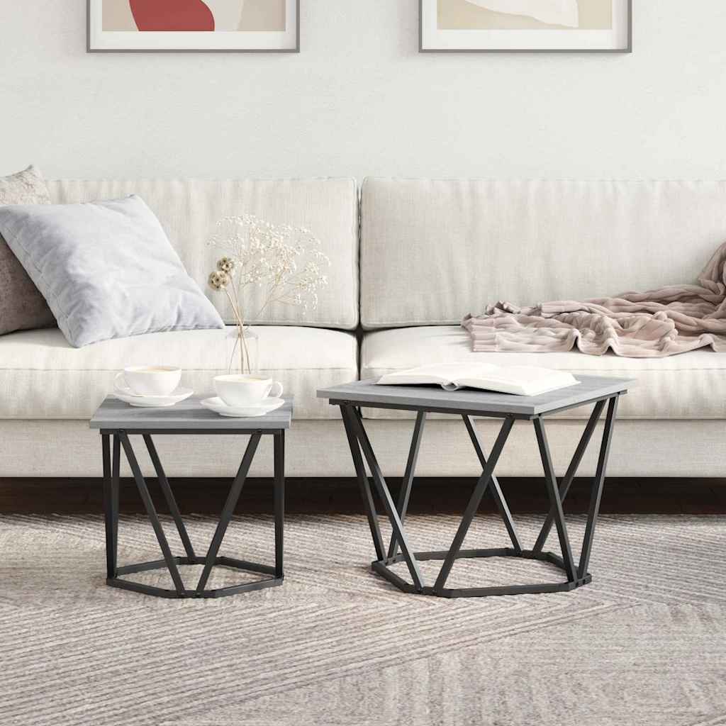 Set pomoćnih stolića 2 pcs Siva Sonoma Inženjerska drva i čelik