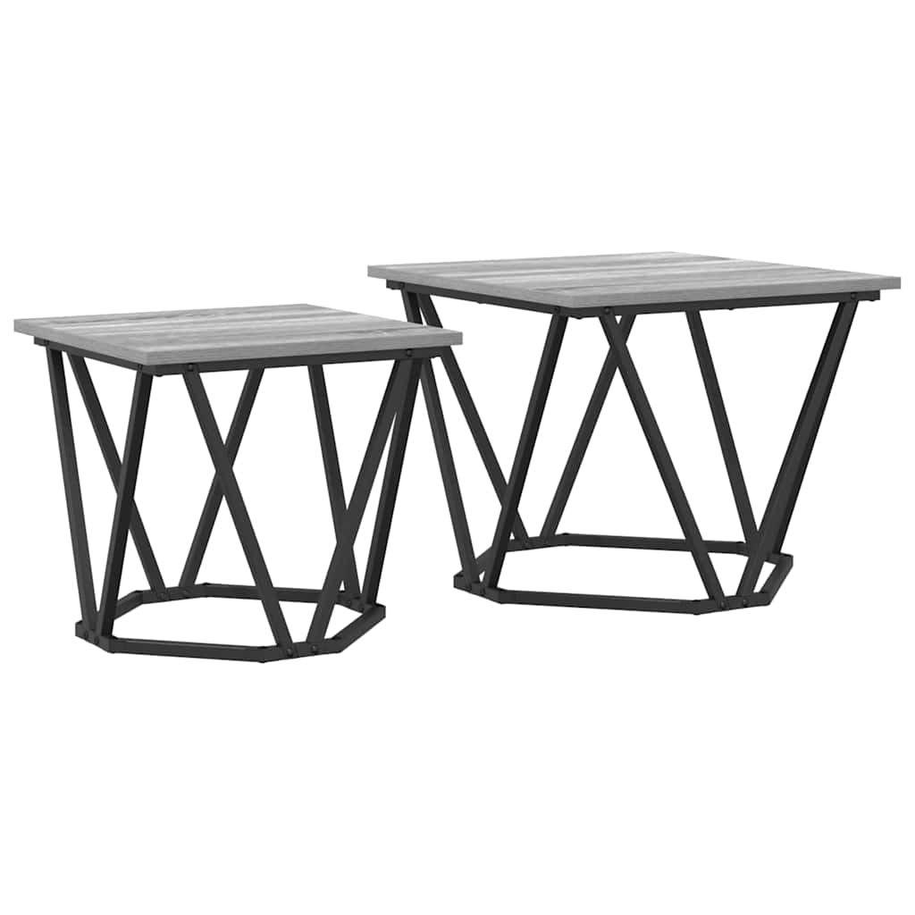Set pomoćnih stolića 2 pcs Siva Sonoma Inženjerska drva i čelik