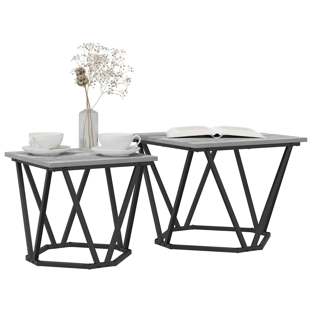 Set pomoćnih stolića 2 pcs Siva Sonoma Inženjerska drva i čelik