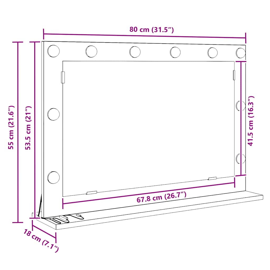 Ogledalo za Toalet Pravokutni Crni hrast 80 x 15 x 18 cm