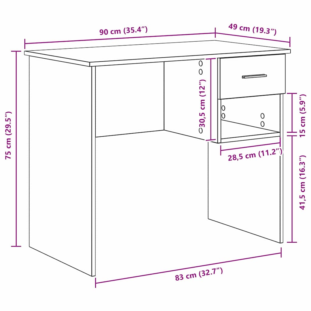 Stol s policom Dimljeni hrast 90 x 49 x 75 cm Konstruirano drvo