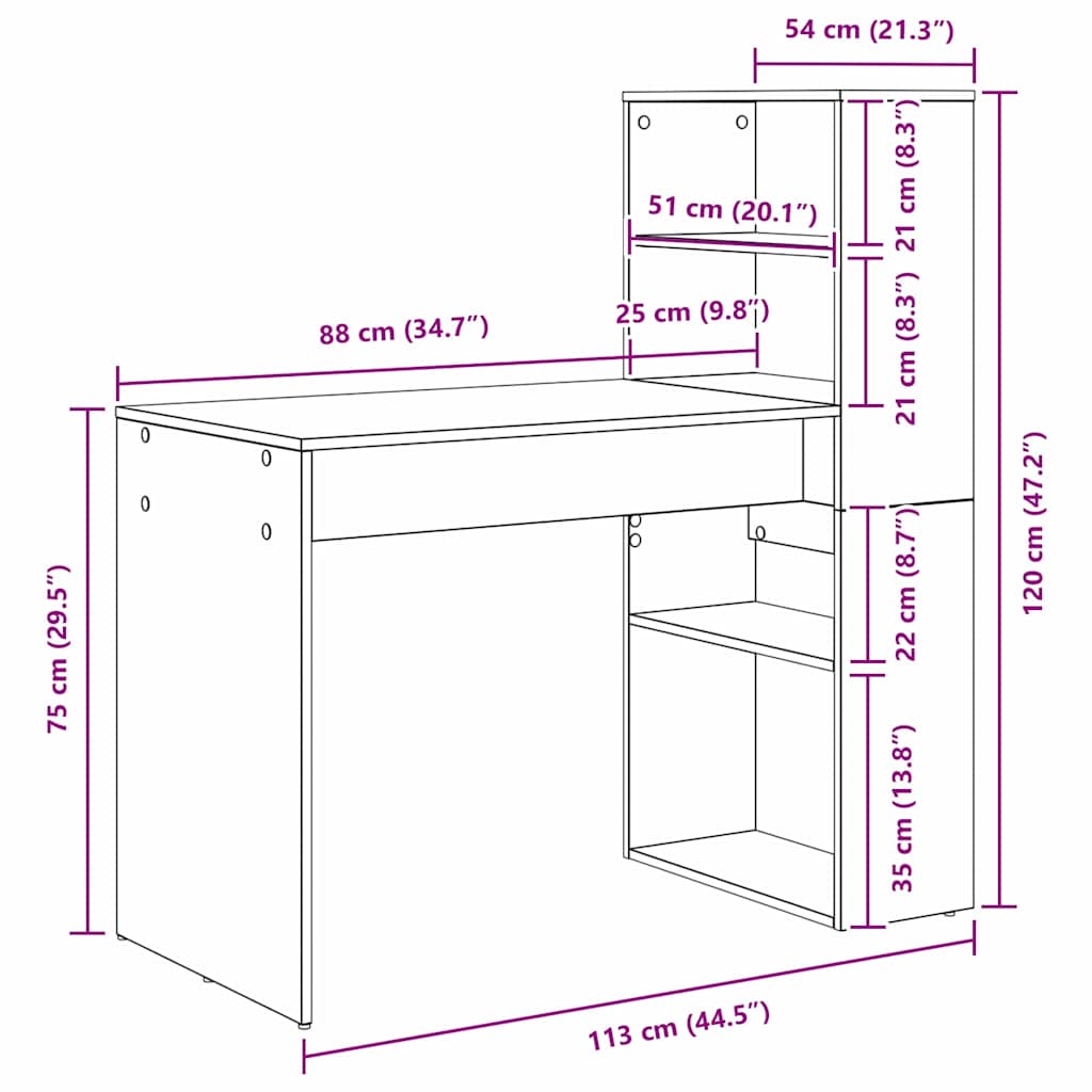 Stol s policom Siva Sonoma 113 x 54 x 120 cm Konstruirano drvo