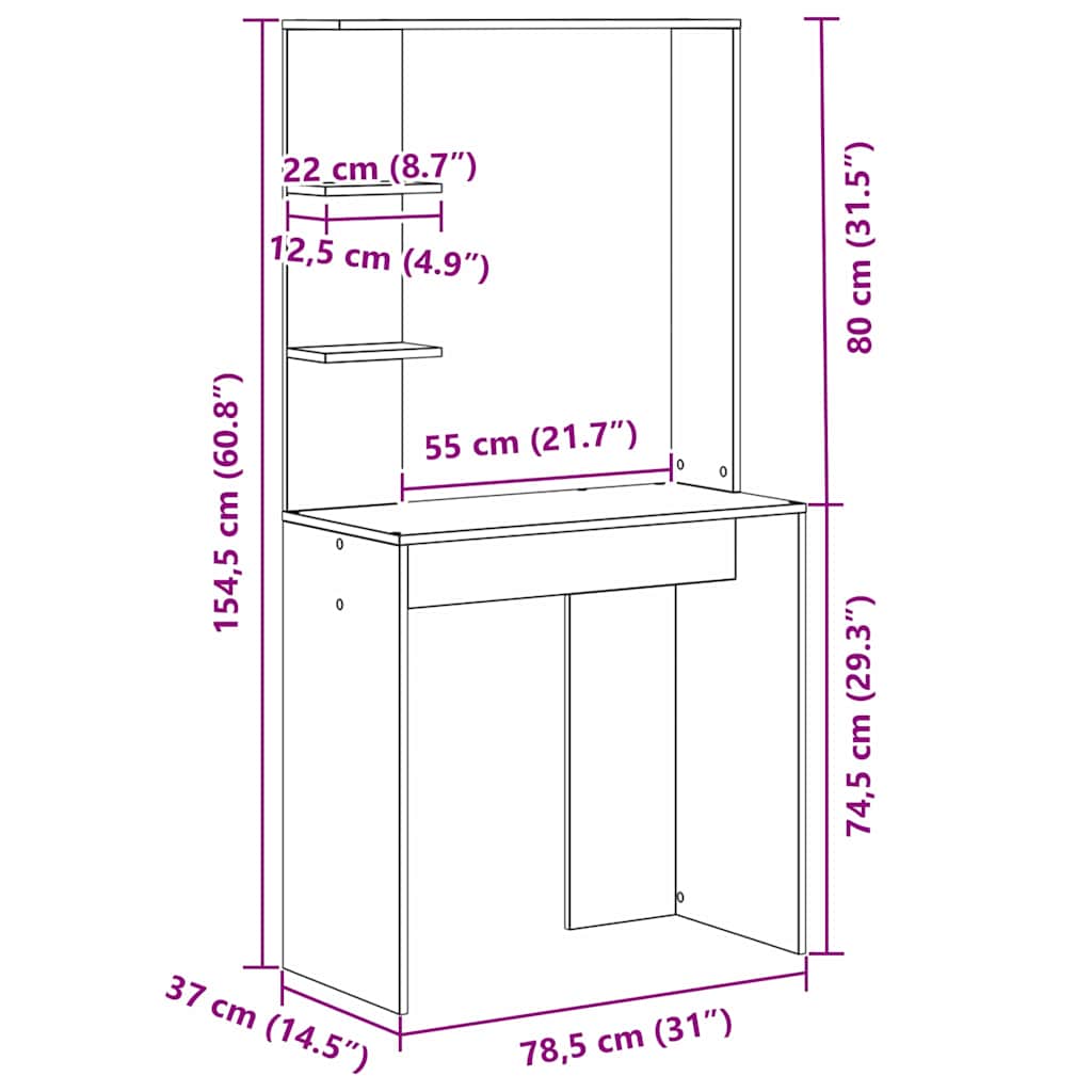 Stol Siva Sonoma 78,5 x 37 x 154,5 cm Konstruirano drvo