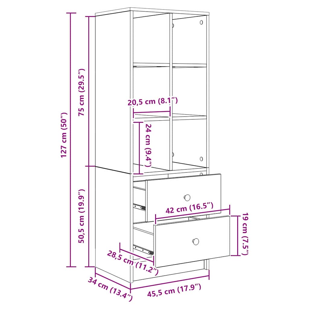 Highboard s ladicama Crni hrast 45,5 x 34 x 127 cm