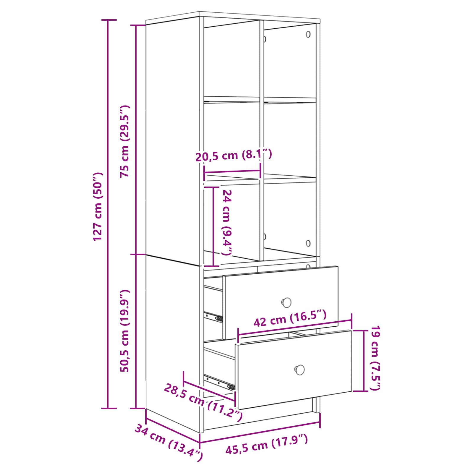 Highboard s ladicama Sonoma hrast 45,5 x 34 x 127 cm
