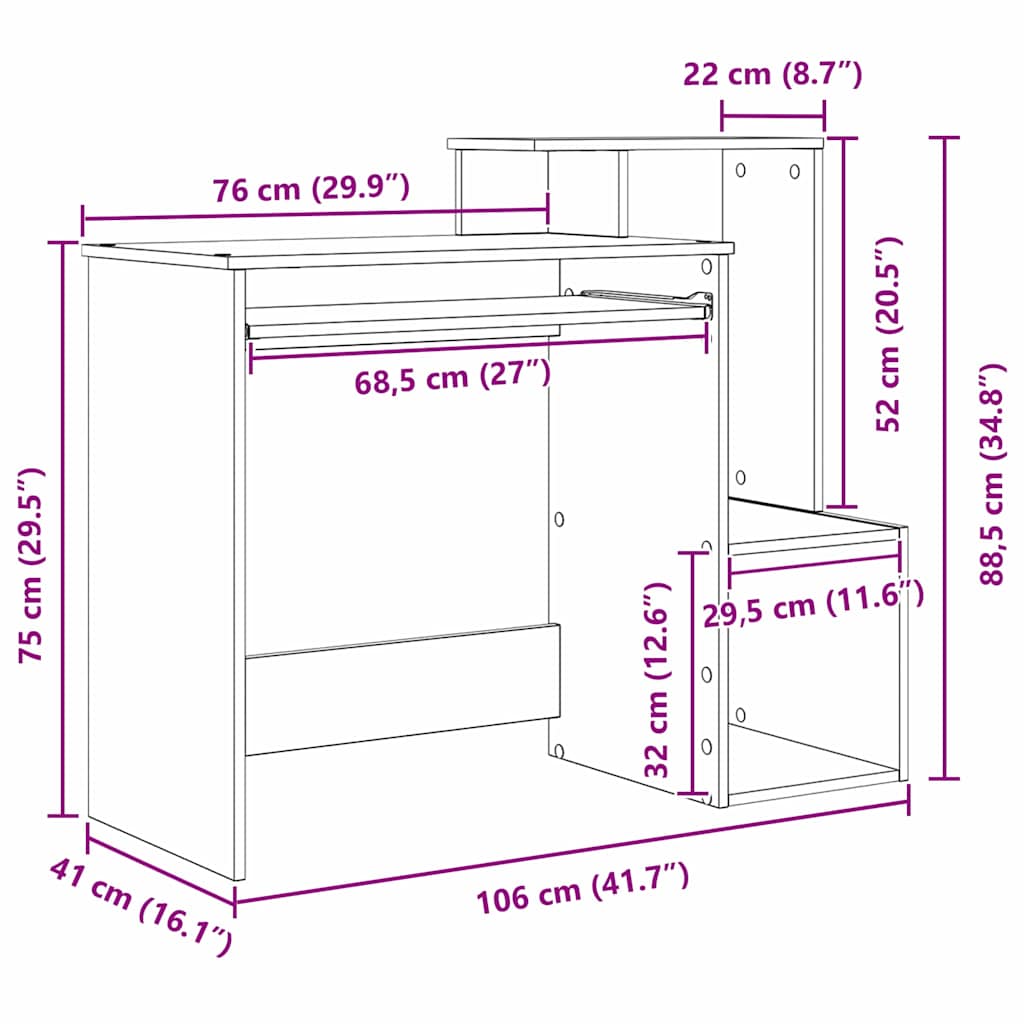 Stol s ladicama Crni hrast 106 x 41 x 88.5 cm Konstruirano drvo