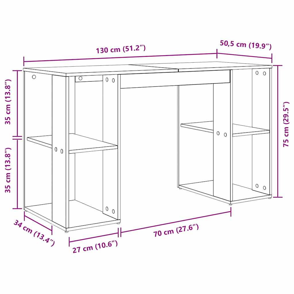 Stol s policom Bijelo 130 x 50.5 x 75 cm Konstruirano drvo