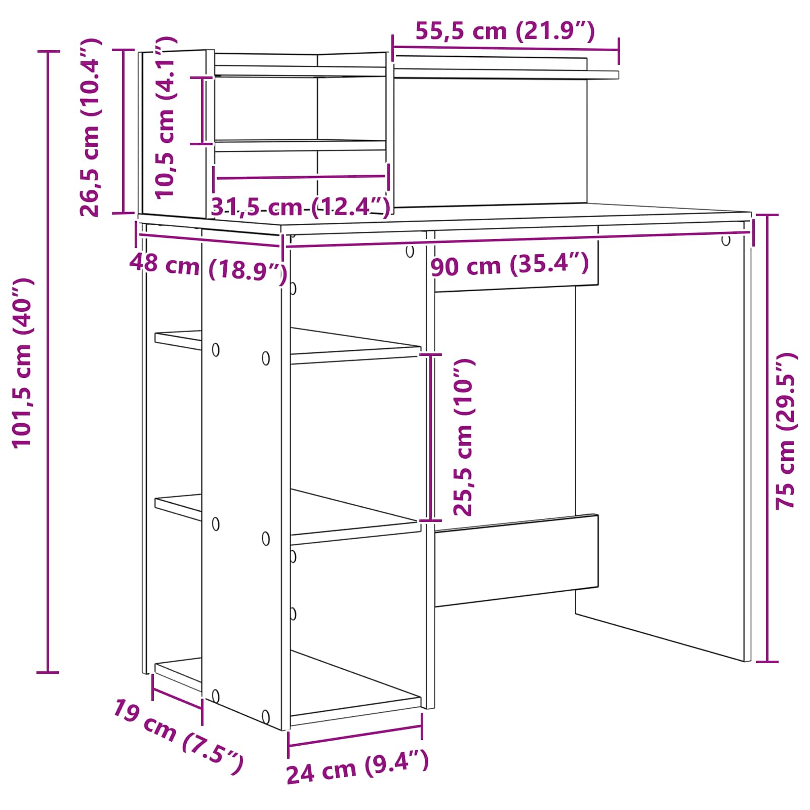 Stol s policom Bijelo 90 x 48 x 101,5 cm Konstruirano drvo