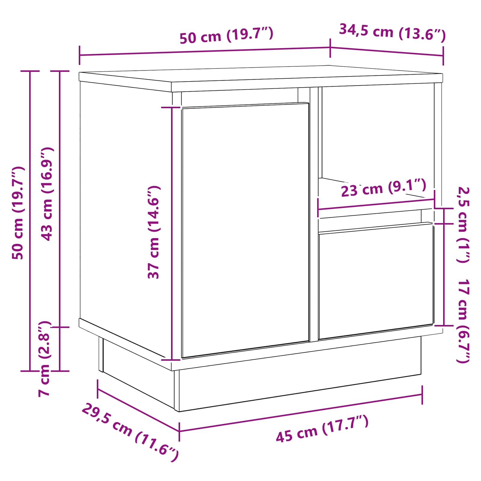 Noćni ormar 2 pcs Siva 50 x 34,5 x 50 cm. Konstruirano drvo