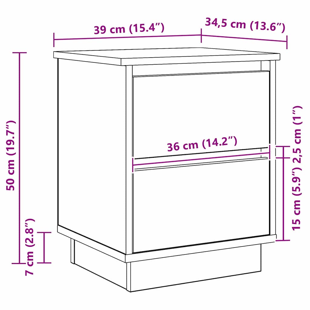 Noćni ormar 2 pcs Bijelo 39 x 34,5 x 50 cm Konstruirano drvo