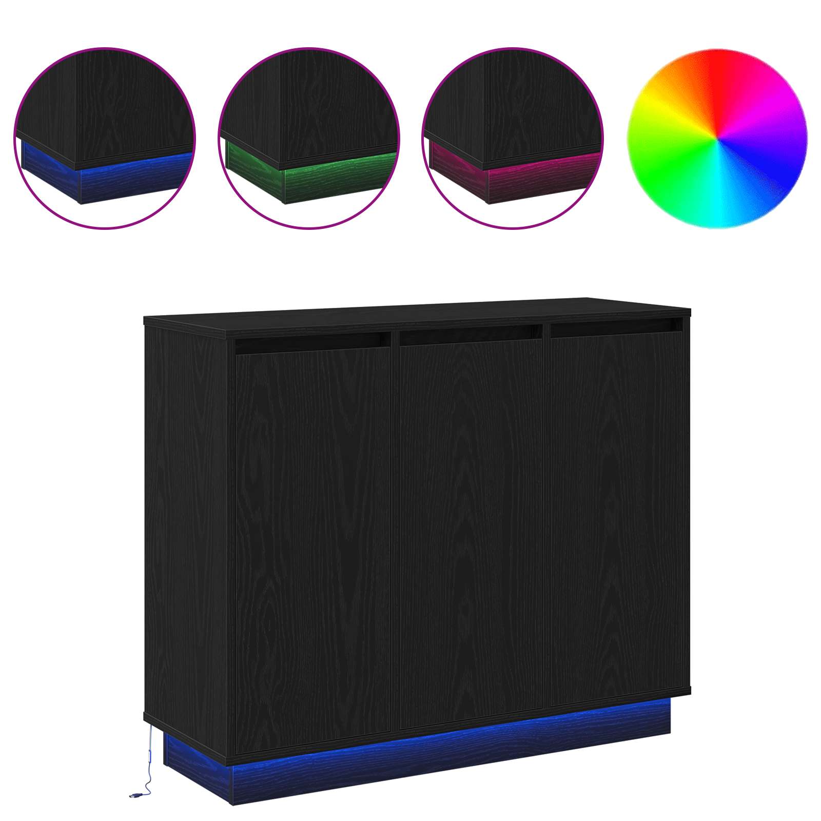 LED komoda Crni hrast 90 x 32 x 75 cm Konstruirano drvo
