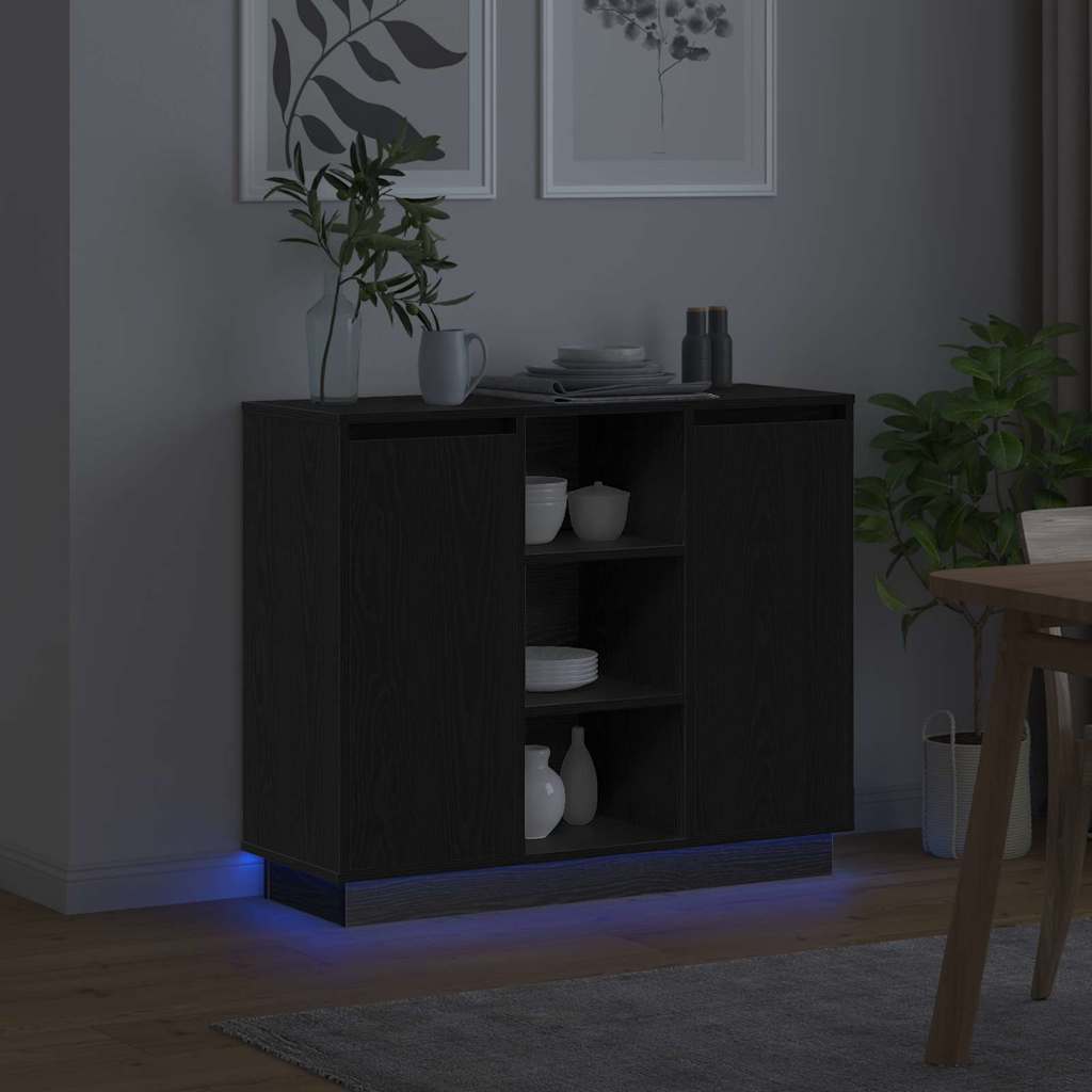 LED komoda Crni hrast 90 x 32 x 75 cm Konstruirano drvo