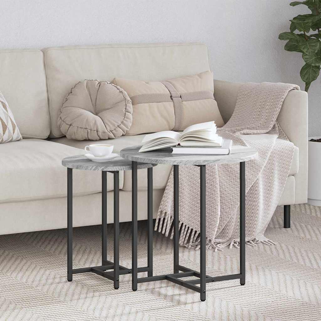 Set pomoćnih stolića 2 pcs Siva Sonoma i crna