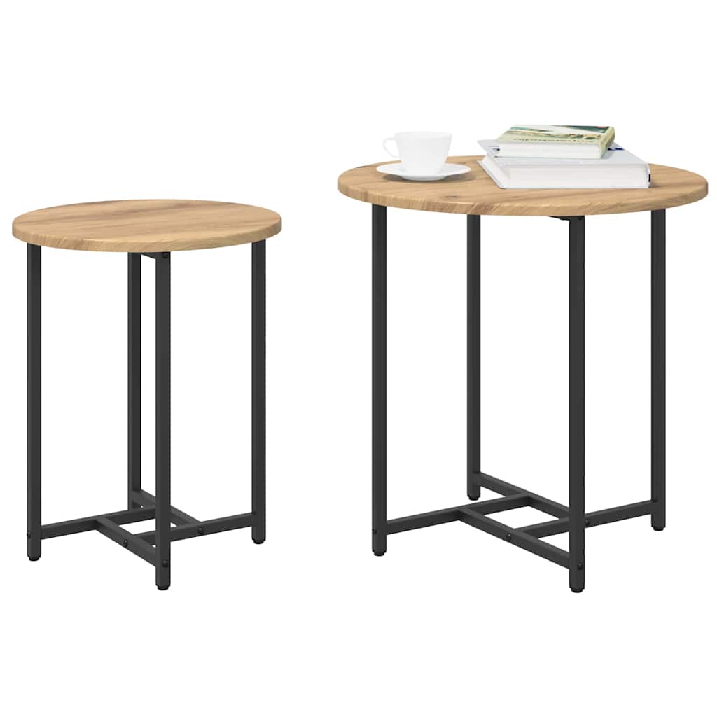 Set pomoćnih stolića 2 pcs Umjetnički hrast i crna