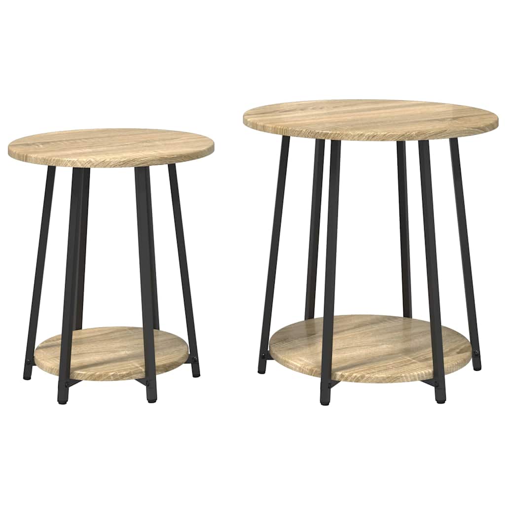 Set pomoćnih stolića s policom 2 pcs Sonoma hrast i crna
