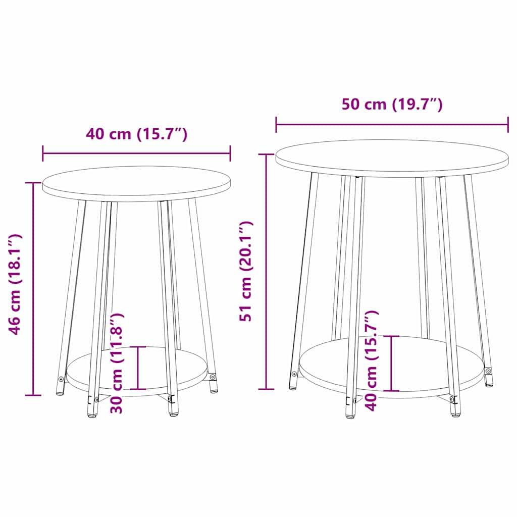 Set pomoćnih stolića s policom 2 pcs Sonoma hrast i crna