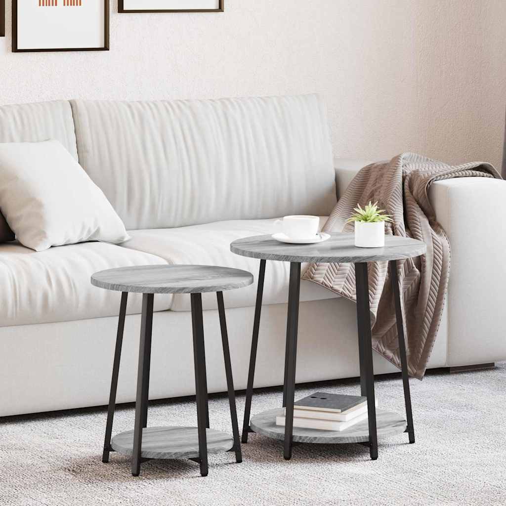 Set pomoćnih stolića s policom 2 pcs Siva Sonoma i crna