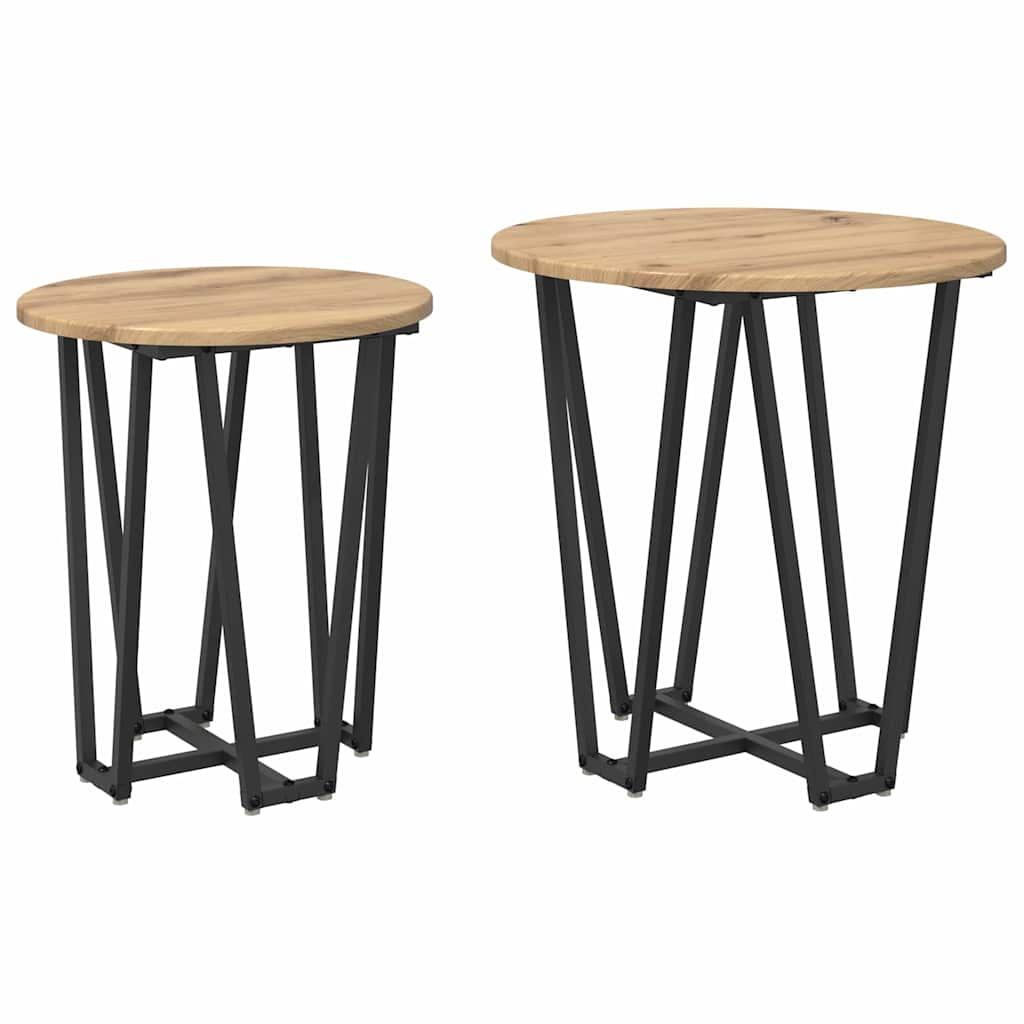 Set pomoćnih stolića 2 pcs Umjetnički hrast i crna